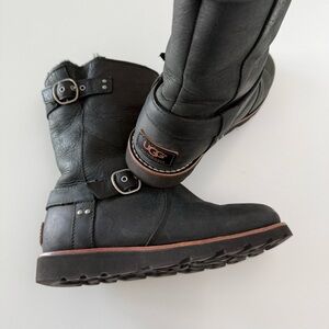 UGG Noira Women's Black Waterproof Leather Moto Boots Size 5